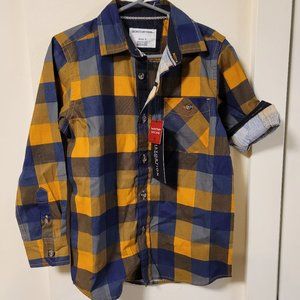 Blue and Gold Plaid Long Sleeve Shirt